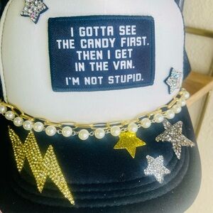 FUNNY Black and White Cap with Star and Lightning Design